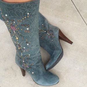 Embellished suede boots